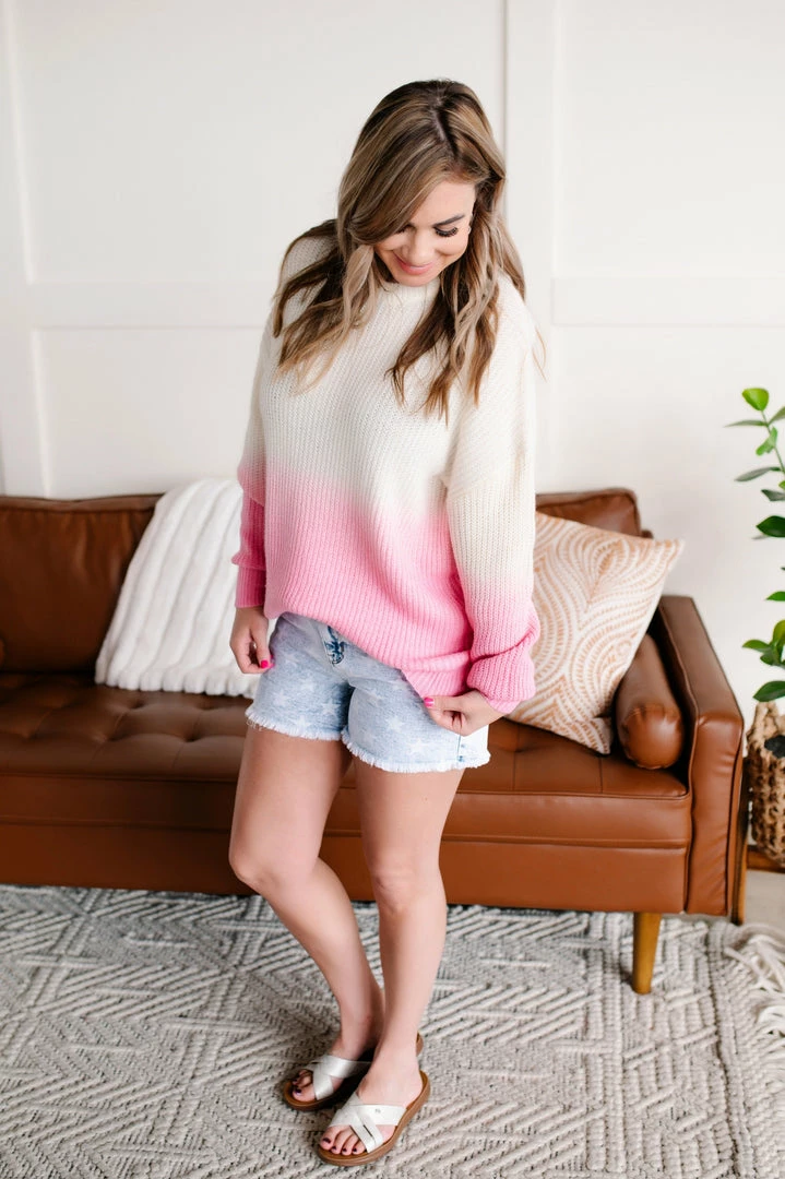 No Ship Drop Ship Apparel Shake It Up Ombre Sweater In Ivory & Pink 5 No Ship Drop Ship Apparel Shake It Up Ombre Sweater In Ivory & Pink