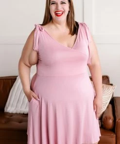 No Ship Drop Ship Apparel Endings And Beginnings Wrap A Line Dress In Dusty Pink