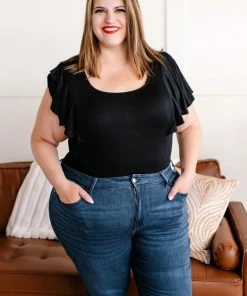 No Ship Drop Ship Apparel Flirting With You Flutter Sleeve Bodysuit In Classic Black 17 No Ship Drop Ship Apparel Flirting With You Flutter Sleeve Bodysuit In Classic Black