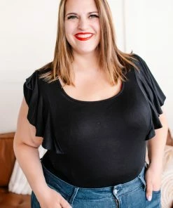 No Ship Drop Ship Apparel Flirting With You Flutter Sleeve Bodysuit In Classic Black 13 No Ship Drop Ship Apparel Flirting With You Flutter Sleeve Bodysuit In Classic Black