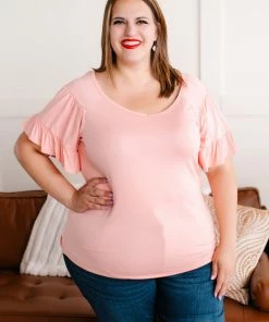 No Ship Drop Ship Apparel Dry Your Tiers Ruffle Sleeve Top In Pink