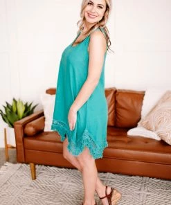 No Ship Drop Ship Looks Good On You Crochet Dress In Jade (GHG-S)