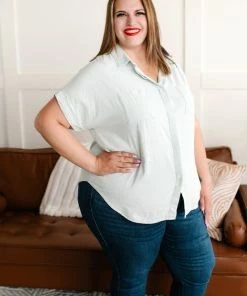 No Ship Drop Ship Apparel Light As Air Button Down Top In Washed Sage