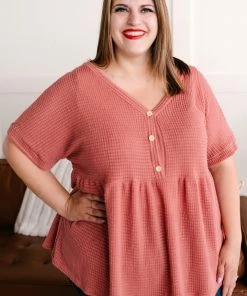 No Ship Drop Ship Apparel Come Up Short Waffle Knit Top In Rose