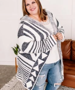 No Ship Drop Ship Half Way To Alright Navy & Cream Aztec Cardigan Apparel
