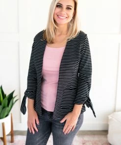 No Ship Drop Ship We're In Business Now Knit Blazer In Black & White