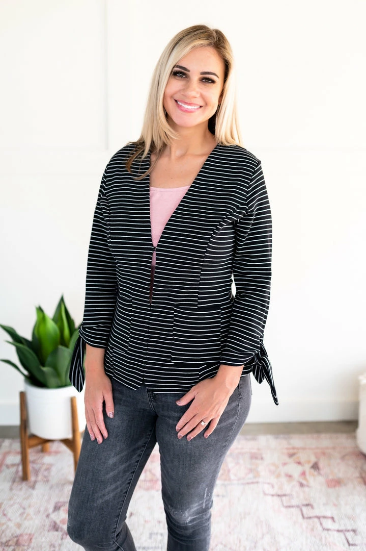 No Ship Drop Ship We're In Business Now Knit Blazer In Black & White 4 No Ship Drop Ship We're In Business Now Knit Blazer In Black & White