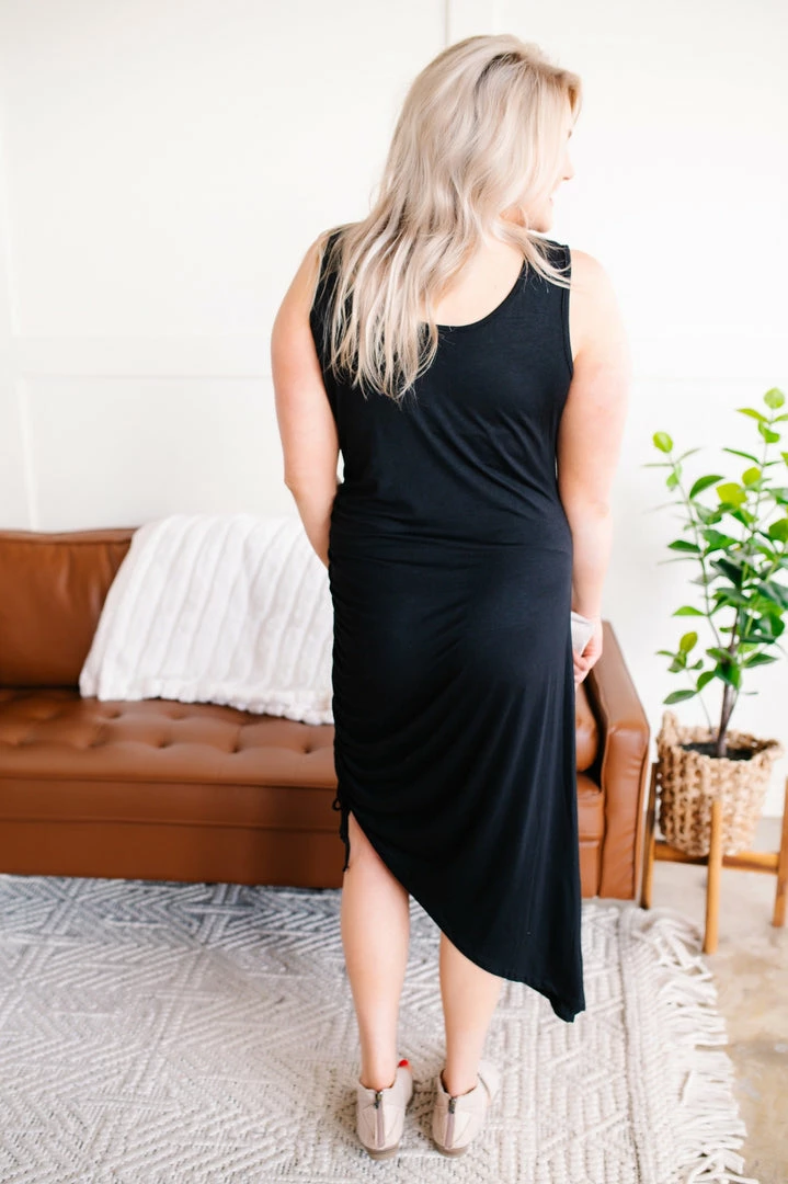 No Ship Drop Ship Ruched On Me, Asymmetrical Dress In Midnight Black Apparel 8 No Ship Drop Ship Ruched On Me, Asymmetrical Dress In Midnight Black Apparel