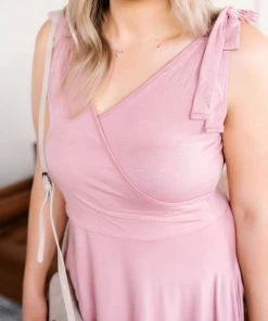 No Ship Drop Ship Apparel Endings And Beginnings Wrap A Line Dress In Dusty Pink