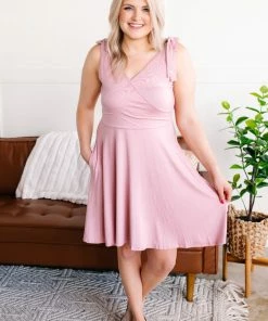 No Ship Drop Ship Apparel Endings And Beginnings Wrap A Line Dress In Dusty Pink