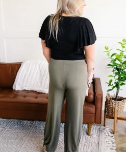 No Ship Drop Ship Split The Difference Side Tie Pants In Olive Apparel