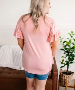 No Ship Drop Ship Apparel Dry Your Tiers Ruffle Sleeve Top In Pink 13 No Ship Drop Ship Apparel Dry Your Tiers Ruffle Sleeve Top In Pink