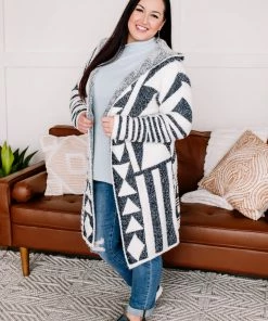 No Ship Drop Ship Half Way To Alright Navy & Cream Aztec Cardigan Apparel