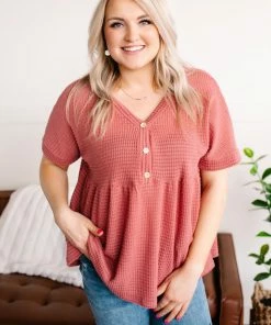 No Ship Drop Ship Apparel Come Up Short Waffle Knit Top In Rose