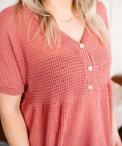 No Ship Drop Ship Apparel Come Up Short Waffle Knit Top In Rose