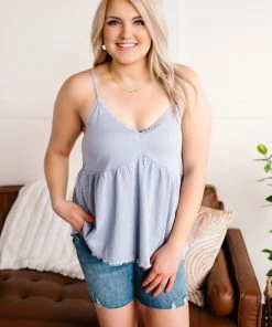No Ship Drop Ship Spring Into Action Delicate Babydoll Top In Soft Periwinkle