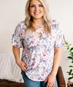 No Ship Drop Ship Apparel Hearts A Flutter Floral Criss Cross Top In Soft Pastels