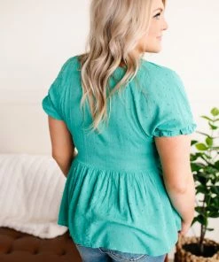 No Ship Drop Ship Jaded Point Of View Swiss Dot Blouse In Jade 13 No Ship Drop Ship Jaded Point Of View Swiss Dot Blouse In Jade