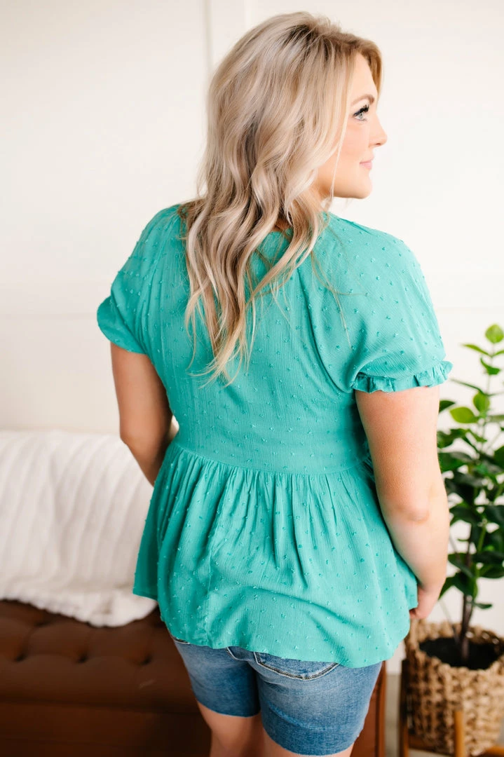 No Ship Drop Ship Jaded Point Of View Swiss Dot Blouse In Jade 7 No Ship Drop Ship Jaded Point Of View Swiss Dot Blouse In Jade