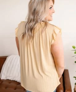 No Ship Drop Ship Good As Gold Ruffle Collar Top