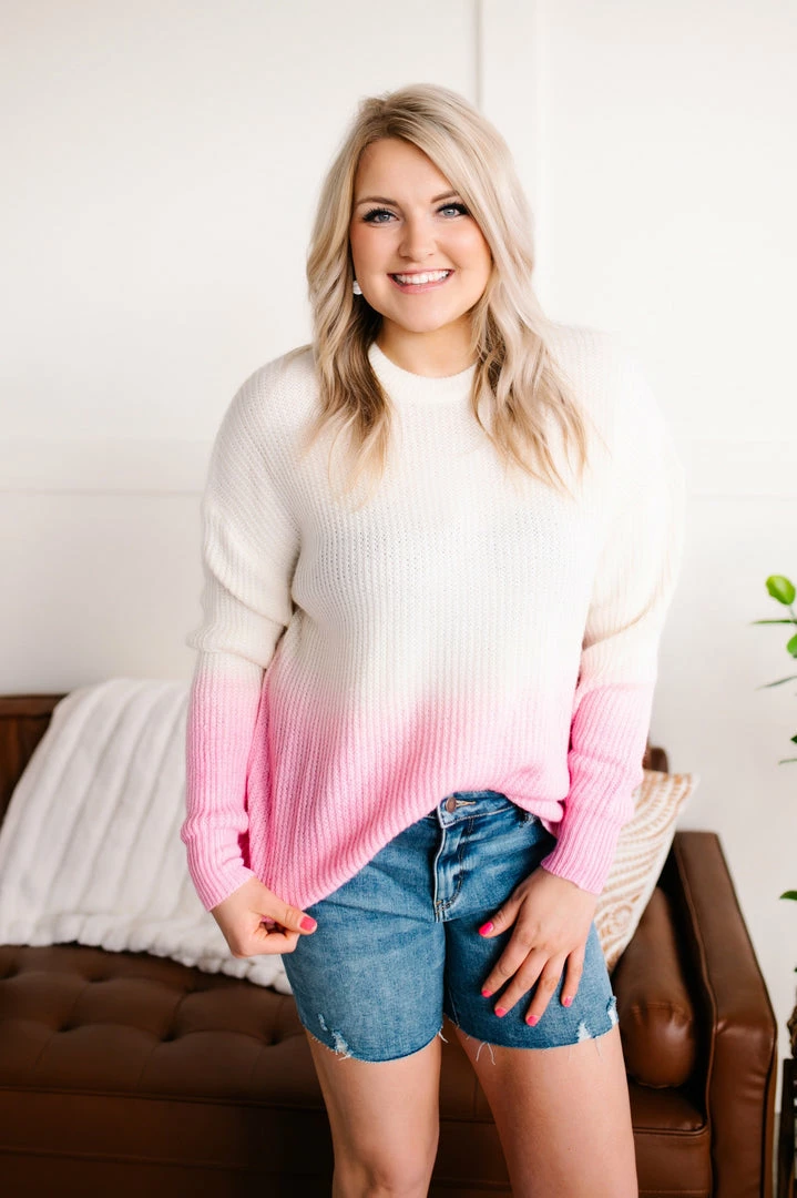 No Ship Drop Ship Apparel Shake It Up Ombre Sweater In Ivory & Pink 4 No Ship Drop Ship Apparel Shake It Up Ombre Sweater In Ivory & Pink