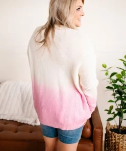 No Ship Drop Ship Apparel Shake It Up Ombre Sweater In Ivory & Pink