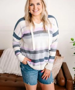 No Ship Drop Ship Apparel Through The Hourglass Hooded Knit Sweater In Lavender