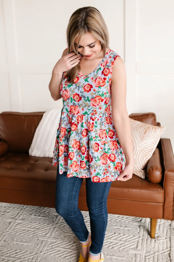 No Ship Drop Ship Happily, Ever After Tiered Sleeveless Babydoll Top In Country Florals 8 No Ship Drop Ship Happily, Ever After Tiered Sleeveless Babydoll Top In Country Florals