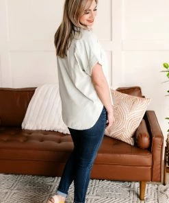 No Ship Drop Ship Apparel Light As Air Button Down Top In Washed Sage