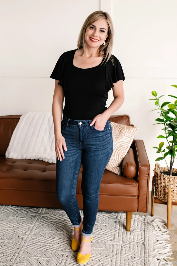 No Ship Drop Ship Apparel Flirting With You Flutter Sleeve Bodysuit In Classic Black 6 No Ship Drop Ship Apparel Flirting With You Flutter Sleeve Bodysuit In Classic Black