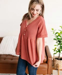 No Ship Drop Ship Apparel Come Up Short Waffle Knit Top In Rose