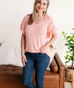 No Ship Drop Ship Apparel Dry Your Tiers Ruffle Sleeve Top In Pink