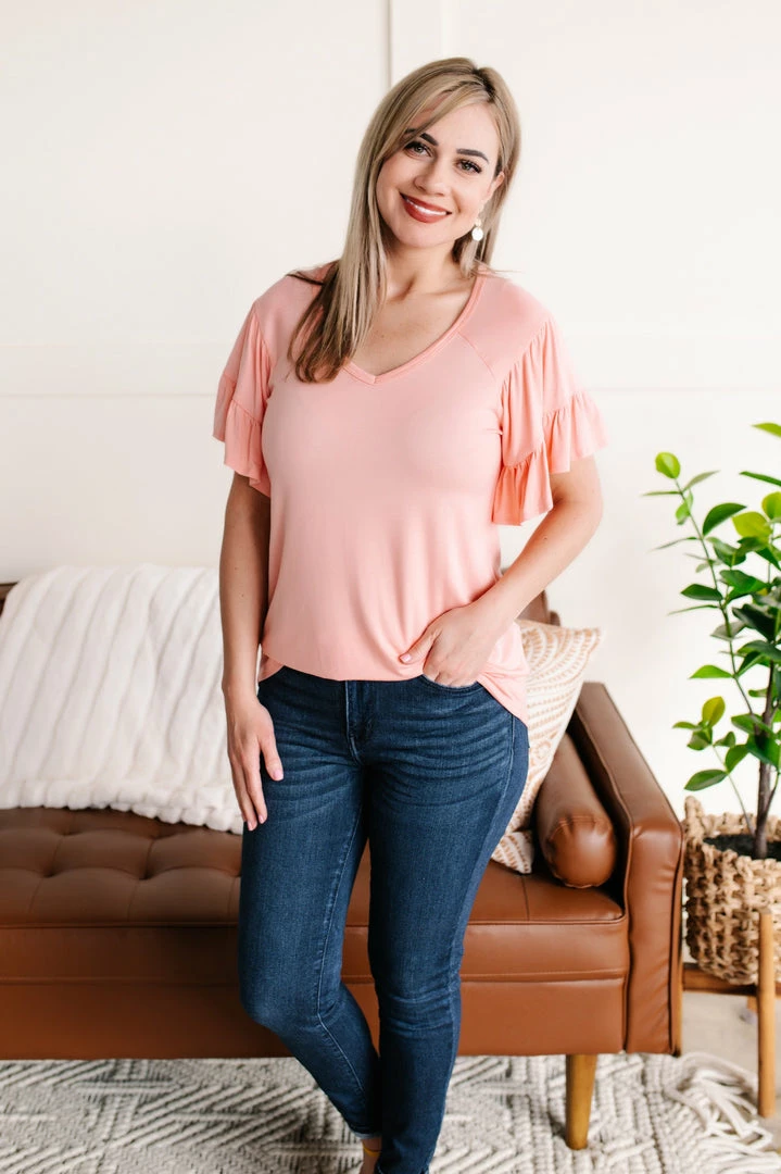 No Ship Drop Ship Apparel Dry Your Tiers Ruffle Sleeve Top In Pink 2 No Ship Drop Ship Apparel Dry Your Tiers Ruffle Sleeve Top In Pink