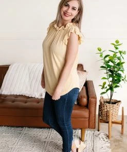 No Ship Drop Ship Good As Gold Ruffle Collar Top