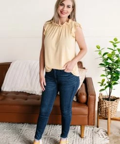 No Ship Drop Ship Good As Gold Ruffle Collar Top