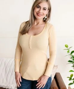 No Ship Drop Ship Spreading Joy Henley Top In Butter 10 No Ship Drop Ship Spreading Joy Henley Top In Butter