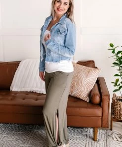 No Ship Drop Ship Split The Difference Side Tie Pants In Olive Apparel