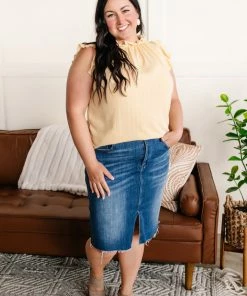 No Ship Drop Ship Good As Gold Ruffle Collar Top