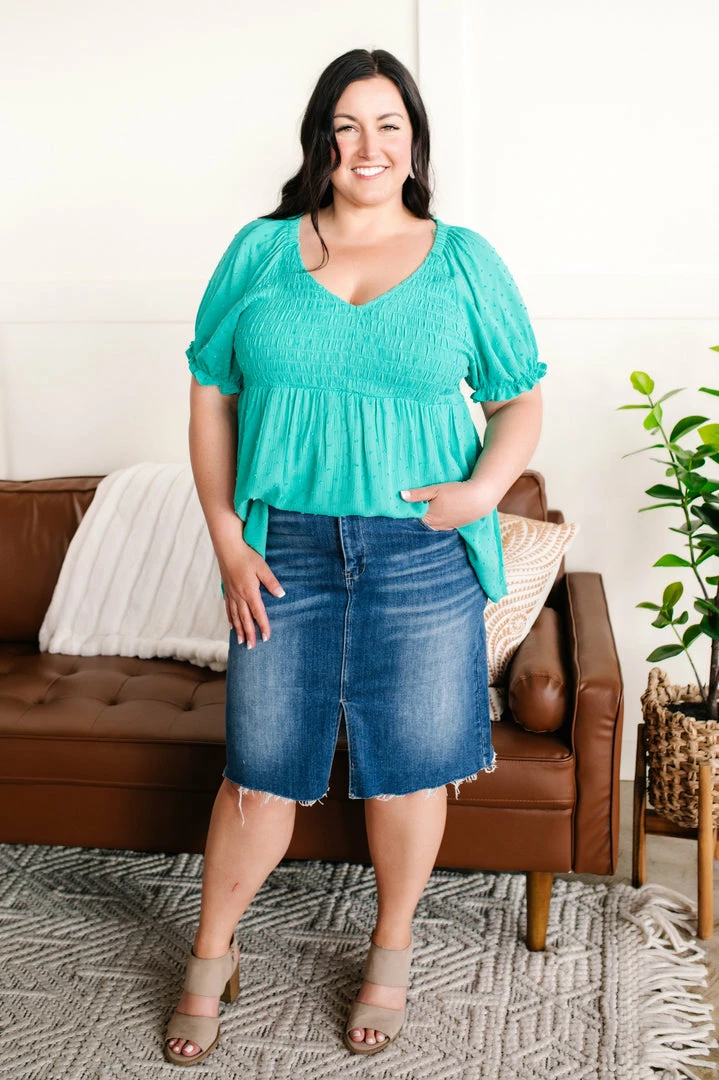 No Ship Drop Ship Jaded Point Of View Swiss Dot Blouse In Jade 4 No Ship Drop Ship Jaded Point Of View Swiss Dot Blouse In Jade