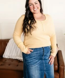 No Ship Drop Ship Spreading Joy Henley Top In Butter