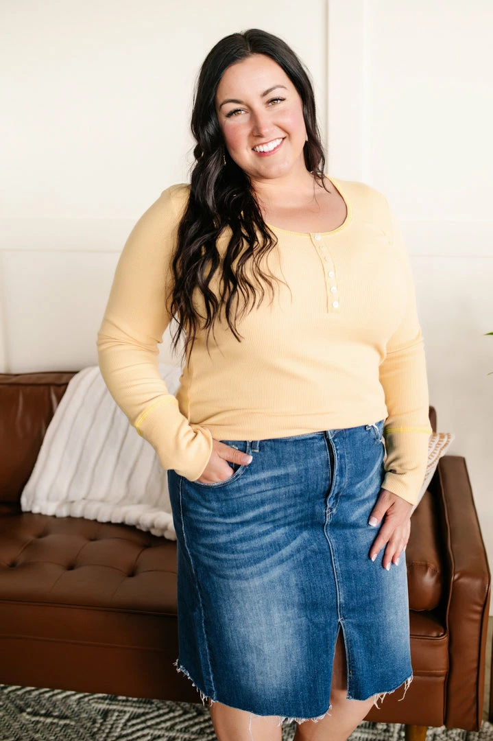 No Ship Drop Ship Spreading Joy Henley Top In Butter 1 No Ship Drop Ship Spreading Joy Henley Top In Butter