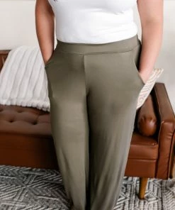 No Ship Drop Ship Split The Difference Side Tie Pants In Olive Apparel