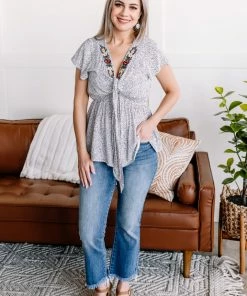 No Ship Drop Ship Take The Plunge Embroidered Micro Dot Blouse Apparel