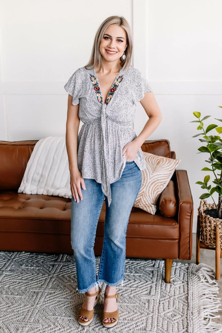 No Ship Drop Ship Take The Plunge Embroidered Micro Dot Blouse Apparel 1 No Ship Drop Ship Take The Plunge Embroidered Micro Dot Blouse Apparel