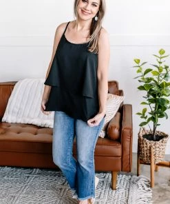 No Ship Drop Ship Lay Me Down Double Layer Flowy Tank In Jet Black Apparel 10 No Ship Drop Ship Lay Me Down Double Layer Flowy Tank In Jet Black Apparel