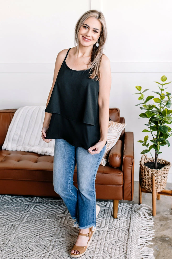 No Ship Drop Ship Lay Me Down Double Layer Flowy Tank In Jet Black Apparel 4 No Ship Drop Ship Lay Me Down Double Layer Flowy Tank In Jet Black Apparel