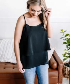 No Ship Drop Ship Lay Me Down Double Layer Flowy Tank In Jet Black Apparel