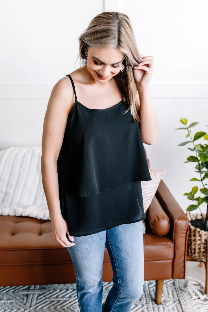 No Ship Drop Ship Lay Me Down Double Layer Flowy Tank In Jet Black Apparel 2 No Ship Drop Ship Lay Me Down Double Layer Flowy Tank In Jet Black Apparel