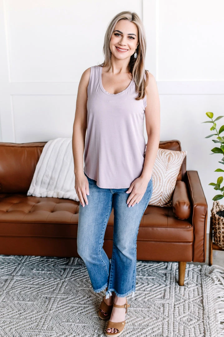 No Ship Drop Ship Walk Softly Scoop Neck Tank Top In Purple Mist 2 No Ship Drop Ship Walk Softly Scoop Neck Tank Top In Purple Mist