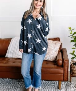 No Ship Drop Ship Apparel Lucky Star Cozy Button Down Top